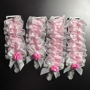 4 pieces 18mm Pink & White stretch Satin lace straps for Garter Belt